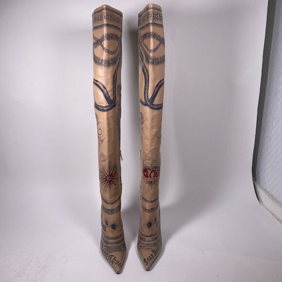 Jimmy Choo x Jean Paul Gaultier Tan Leather 'Tattoo' Over the knee Boots - Picture 10 of 10